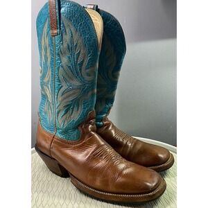 Texas Bunkhouse Men Leather Western Cowboy Rodeo Boot Brown&Teal Sz.8.5‎ E US